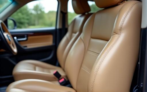 가죽 시트가 깨끗하게 클리닝된 차량 내부